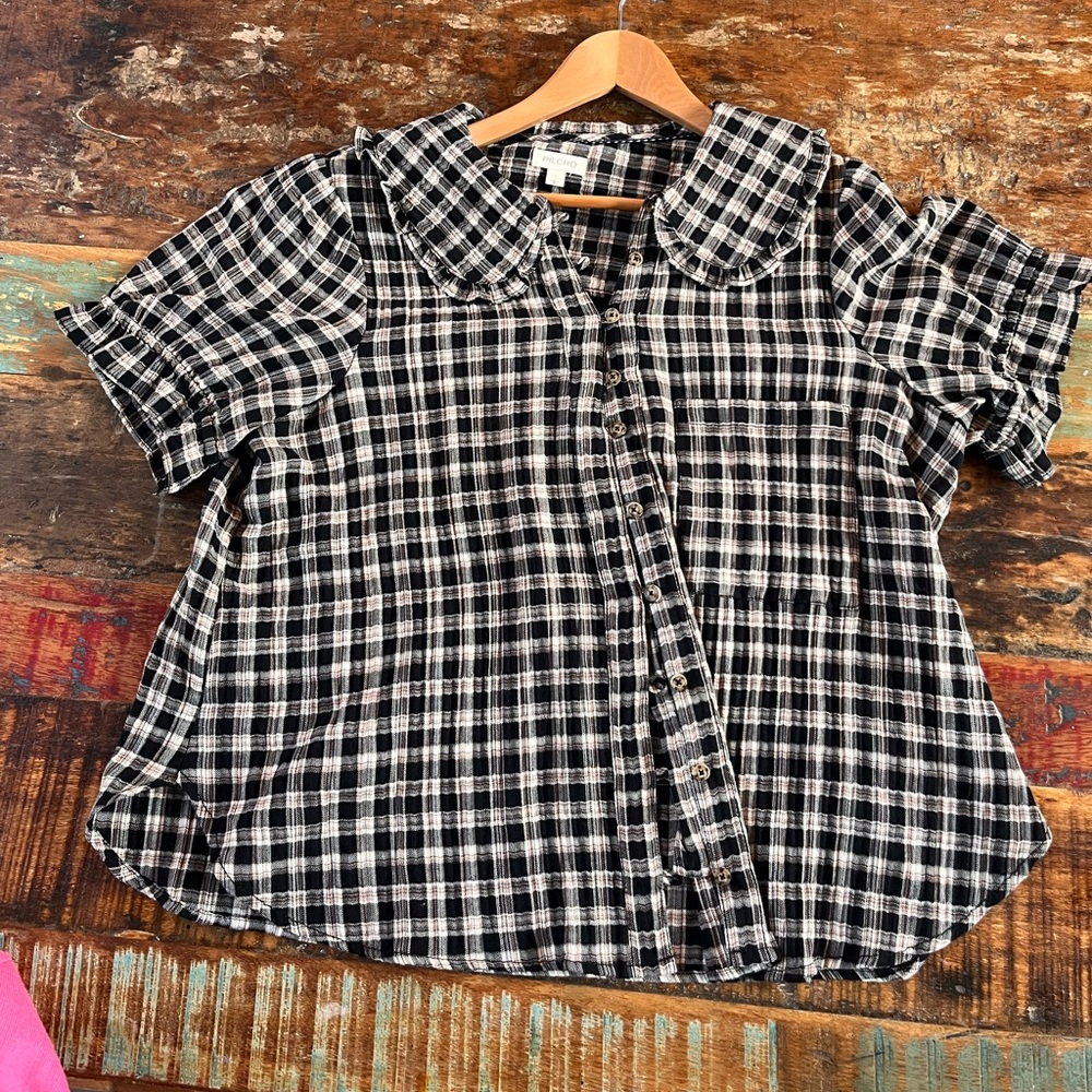Anthropologie Pilcro Black and White Checkered Button Down Shirt
